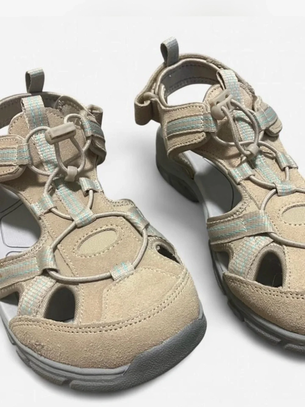Lands' End Beige and Aqua Women's Outdoor Sport Sandals Size 10